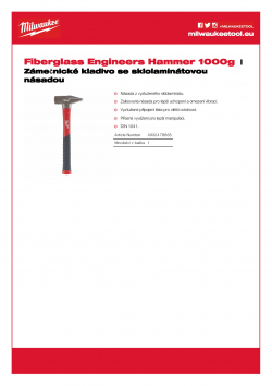 MILWAUKEE Fiberglass Engineers Hammer Zámečnické kladivo se sklolaminátovou násadou 1000 g 4932478665 A4 PDF