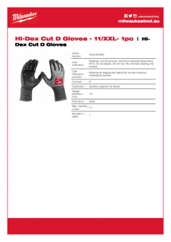 MILWAUKEE Hi-Dex Cut D Gloves  4932480505 A4 PDF