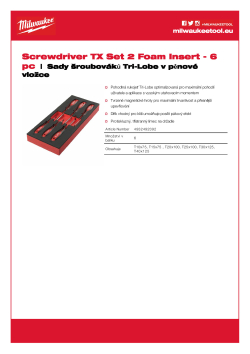 MILWAUKEE Screwdriver Foam Insert Set Sada šroubováků Tri-Lobe TX v pěnové vložce 6 ks 4932492392 A4 PDF