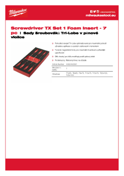 MILWAUKEE Screwdriver Foam Insert Set Sada šroubováků Tri-Lobe  TX v pěnové vložce 7 ks 4932492391 A4 PDF