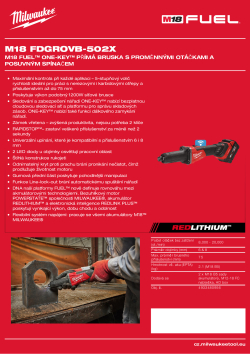 MILWAUKEE M18 FUEL™ ONE-KEY™ přímá bruska s proměnnými otáčkami a posuvným spínačem 4933480956 A4 PDF