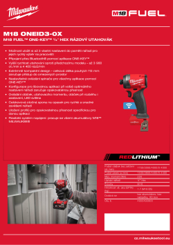 MILWAUKEE M18 FUEL™ ONE-KEY™ ¼″ Hex rázový utahovák 4933492800 A4 PDF