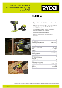 RYOBI RPD18BL1 18V ONE+™  Akumulátorová bezuhlíková příklepová vrtačka (2x 2.0Ah) 5133006139 A4 PDF