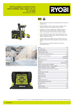 RYOBI RY36STX61A 36V bezuhlíková sněhová fréza MAX POWER, šířka záběru 61 cm (2 x 6.0Ah) 5133006241 A4 PDF
