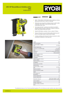 RYOBI R18GN18X 18V HP Bezuhlíková hřebíkovačka 18G 5133005597 A4 PDF