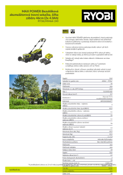 RYOBI RY36LMX46A MAX POWER Bezuhlíková akumulátorová travní sekačka, šířka záběru 46cm (2x 4.0Ah) 5133005485 A4 PDF