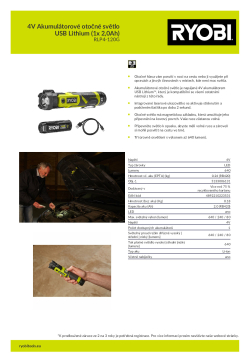 RYOBI RLP4 4V Akumulátorové otočné světlo USB Lithium (1x 2,0Ah) 5133006131 A4 PDF