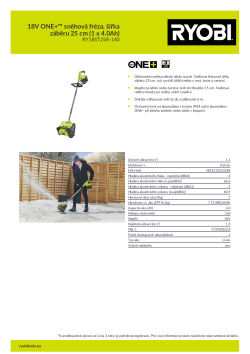 RYOBI RY18ST25A 18V ONE+™ sněhová fréza, šířka záběru 25 cm (1 x 4.0Ah) 5133006235 A4 PDF