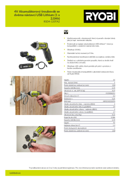 RYOBI RSD4 4V Akumulátorový šroubovák se dvěma nástavci USB Lithium (1 x 2,0Ah) 5133006211 A4 PDF