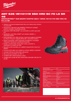 MILWAUKEE Armourtred™ S3S bezpečnostní obuv černá 1M110111W ESD HRO SC FO LG SR 4932493770 A4 PDF