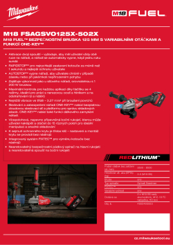 MILWAUKEE M18 FUEL™ bezpečnostní bruska 125 mm s variabilními otáčkami a funkcí ONE-KEY™ 4933493553 A4 PDF
