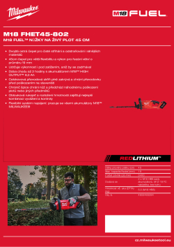 MILWAUKEE M18 FUEL™ nůžky na živý plot 45 cm 4933493294 A4 PDF