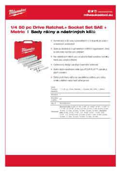 MILWAUKEE Sada ráčny ¼″ a metrických a coulových nástrčných klíčů (50 ks) 4932464944 A4 PDF