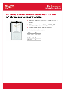 MILWAUKEE Nástrčný klíč ½″ - 22 mm 4932480020 A4 PDF