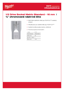 MILWAUKEE Nástrčný klíč ½″ - 16 mm 4932480014 A4 PDF
