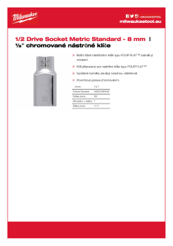 MILWAUKEE Nástrčný klíč ½″ - 8 mm 4932480006 A4 PDF