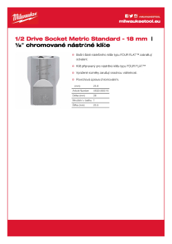 MILWAUKEE Nástrčný klíč ½″ - 18 mm 4932480016 A4 PDF