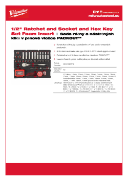 MILWAUKEE Pěnová vložka PACKOUT™ ½″ s nástrčnými klíči a ráčnou 70ks 4932480716 A4 PDF