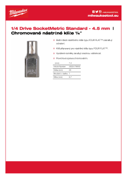 MILWAUKEE Nástrčný klíč ¼″ - 4,5 mm 4932479993 A4 PDF