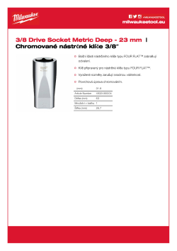 MILWAUKEE Nástrčný klíč  ⅜″ metrický 23 mm prodloužený 4932480004 A4 PDF