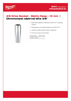 MILWAUKEE Nástrčný klíč  ⅜″ metrický 15 mm prodloužený 4932478359 A4 PDF