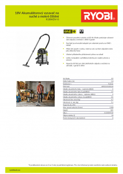 RYOBI R18WDV 18V Akumulátorový vysavač na suché a mokré čištění 5133004724 A4 PDF