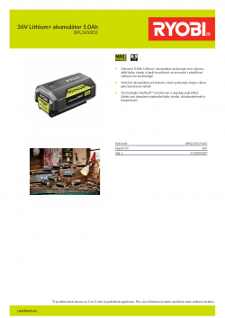 RYOBI BPL3650D2 36V Lithium+ akumulátor 5.0Ah 5133004387 A4 PDF