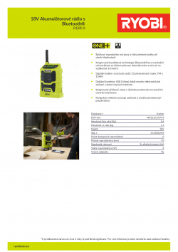 RYOBI R18R 18V Akumulátorové rádio s Bluetooth® 5133002455 A4 PDF