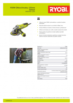 RYOBI RAG950 950W Úhlová bruska, 125mm kotouč 5133002495 A4 PDF