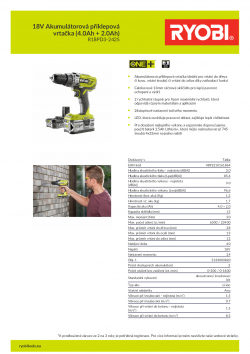 RYOBI R18PD3 18V Akumulátorová příklepová vrtačka (4.0Ah + 2.0Ah) 5133003820 A4 PDF