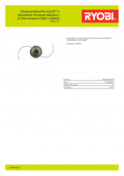 RYOBI RAC113 Strunová hlava Pro Cut II™ k benzínové strunové sekačce s 2.7mm strunou (10ks v balení) 5132002577 A4 PDF