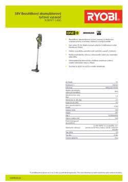 RYOBI R18SV7 18V Bezuhlíkový akumulátorový tyčový vysavač 5133004494 A4 PDF
