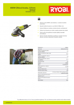 RYOBI RAG800 800W Úhlová bruska, 125mm kotouč 5133002491 A4 PDF