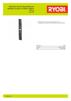 RYOBI RAC435 Náhradní nůž do akumulátorové sekačky na trávu se šířkou záběru 37cm 5132004638 A4 PDF