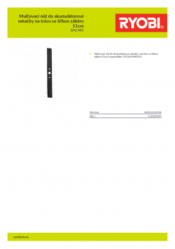 RYOBI RAC445 Mulčovací nůž do akumulátorové sekačky na trávu se šířkou záběru 51cm 5132004640 A4 PDF