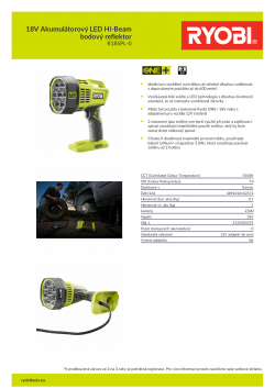 RYOBI R18SPL 18V Akumulátorový LED Hi-Beam bodový reflektor 5133003372 A4 PDF