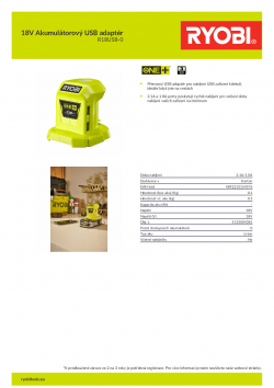 RYOBI R18USB 18V Akumulátorový USB adaptér 5133004381 A4 PDF