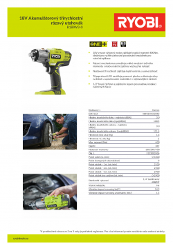 RYOBI R18IW3 18V Akumulátorový třírychlostní rázový utahovák 5133002436 A4 PDF