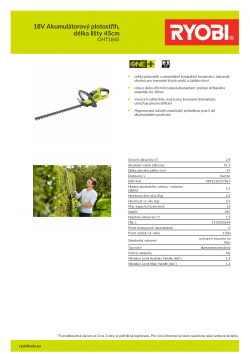 RYOBI RHT1845 18V Akumulátorový plotostřih, délka lišty 45cm 5133003654 A4 PDF