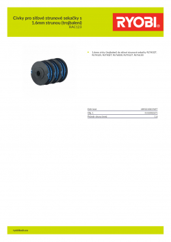 RYOBI RAC123 Cívky pro síťové strunové sekačky s 1.6mm strunou (trojbalení) 5132002671 A4 PDF