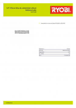 RYOBI RAC248 14"/35cm lišta do elektrické síťové řetězové pily 5132002783 A4 PDF