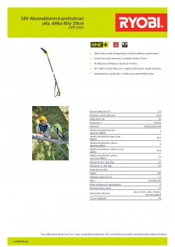 RYOBI RPP1820 18V Akumulátorová prořezávací pila, délka lišty 20cm 5133001250 A4 PDF