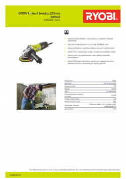 RYOBI RAG800 800W Úhlová bruska,125mm kotouč 5133002493 A4 PDF