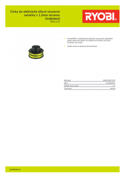 RYOBI RAC119 Cívky do elektrické síťové strunové sekačky s 1.2mm strunou (trojbalení) 5132002591 A4 PDF