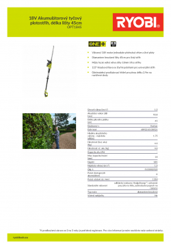 RYOBI RPT1845 18V Akumulátorový tyčový plotostřih, délka lišty 45cm 5133002523 A4 PDF