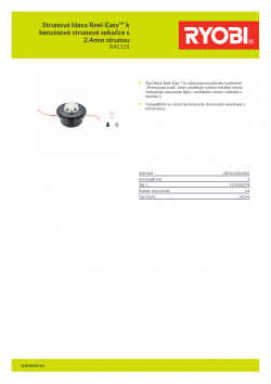 RYOBI RAC115 Strunová hlava Reel-Easy™ k benzínové strunové sekačce s 2.4mm strunou 5132002578 A4 PDF