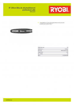 RYOBI RAC235 8"/20cm lišta do akumulátorové prořezávací pily 5132002589 A4 PDF