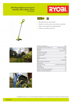 RYOBI RLT1825M 18V Akumulátorová strunová sekačka, šířka záběru 25cm 5133002822 A4 PDF