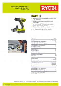 RYOBI R18DD2 18V Akumulátorový vrtací šroubovák (2x2.0Ah) 5133003821 A4 PDF