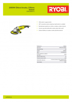 RYOBI EAG2000 2000W Úhlová bruska, 230mm kotouč 5133002193 A4 PDF